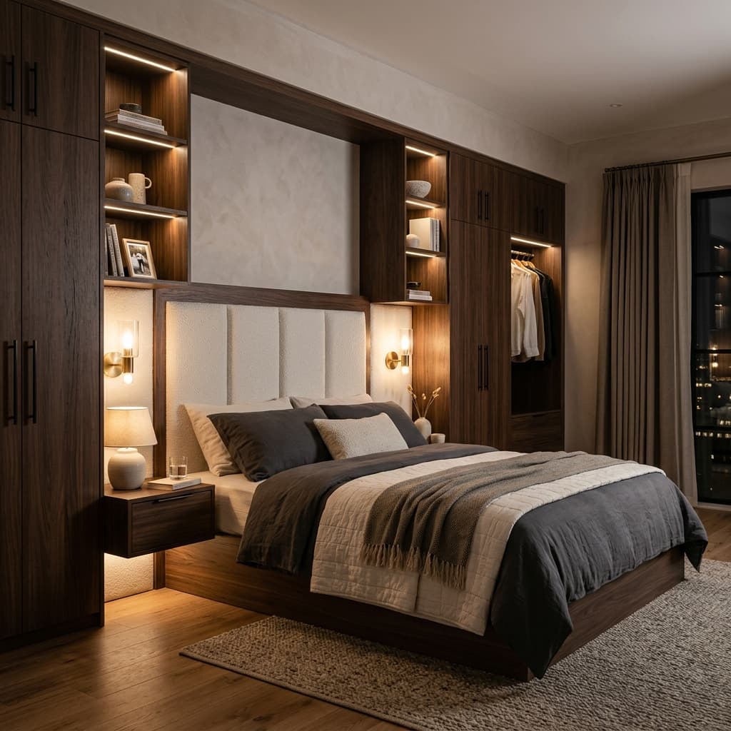 Quarto planejado com cabeceira