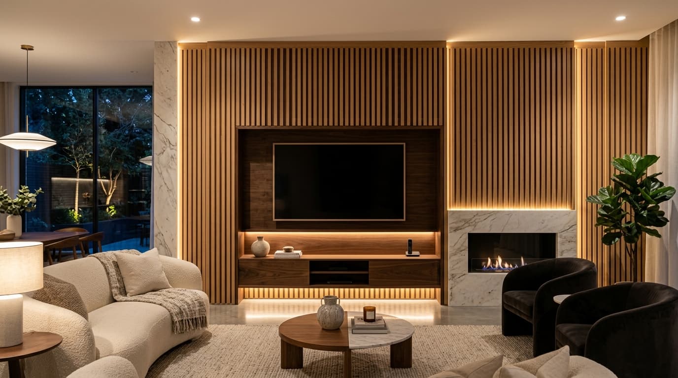 Living Contemporâneo com Painel Ripado